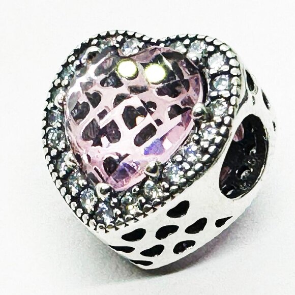Pandora Openwork Hearts Crystal Charms 925 Sterling Silver with Beads PINK - Picture 4 of 4